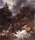 Mountainous Canvas Paintings - Waterfall in a Mountainous Northern Landscape
